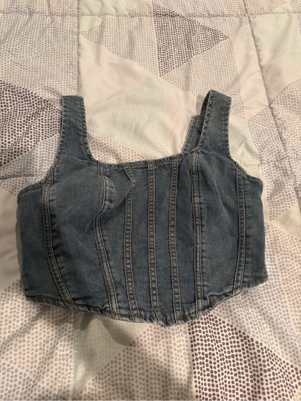 Denim Corset Crop Top in Washed Blue